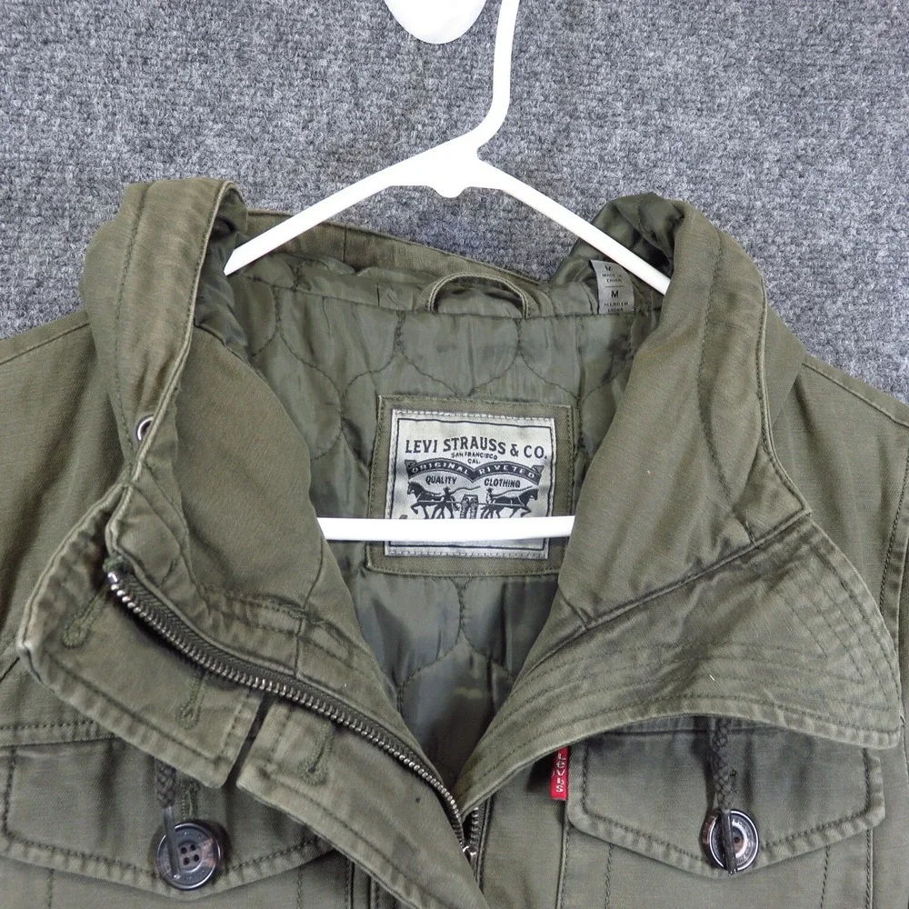 Levi Quilt Lined Canvas Jacket Insulated Hooded Anorak Zip Up M 38 Chest Strauss